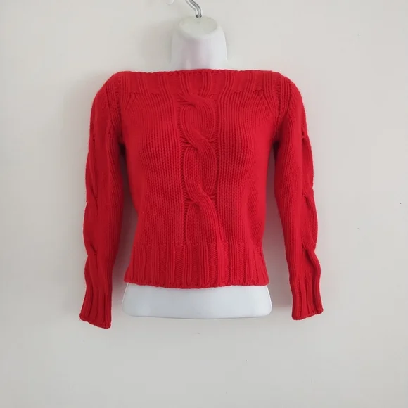 Andre Maurice Italy 100 % Cashmere Red Cable Knit Cropped Sweater - Picture 8 of 8